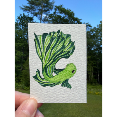Green Betta Fish aceo art card thumbnail 1