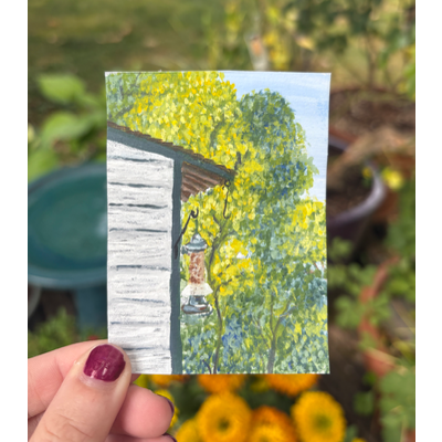 Original ACEO Acrylic Painting House in Nature Bird Feeder Landscape Mini Art aceo art card thumbnail 1