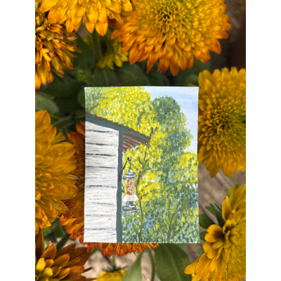 Original ACEO Acrylic Painting House in Nature Bird Feeder Landscape Mini Art aceo art card thumbnail 2