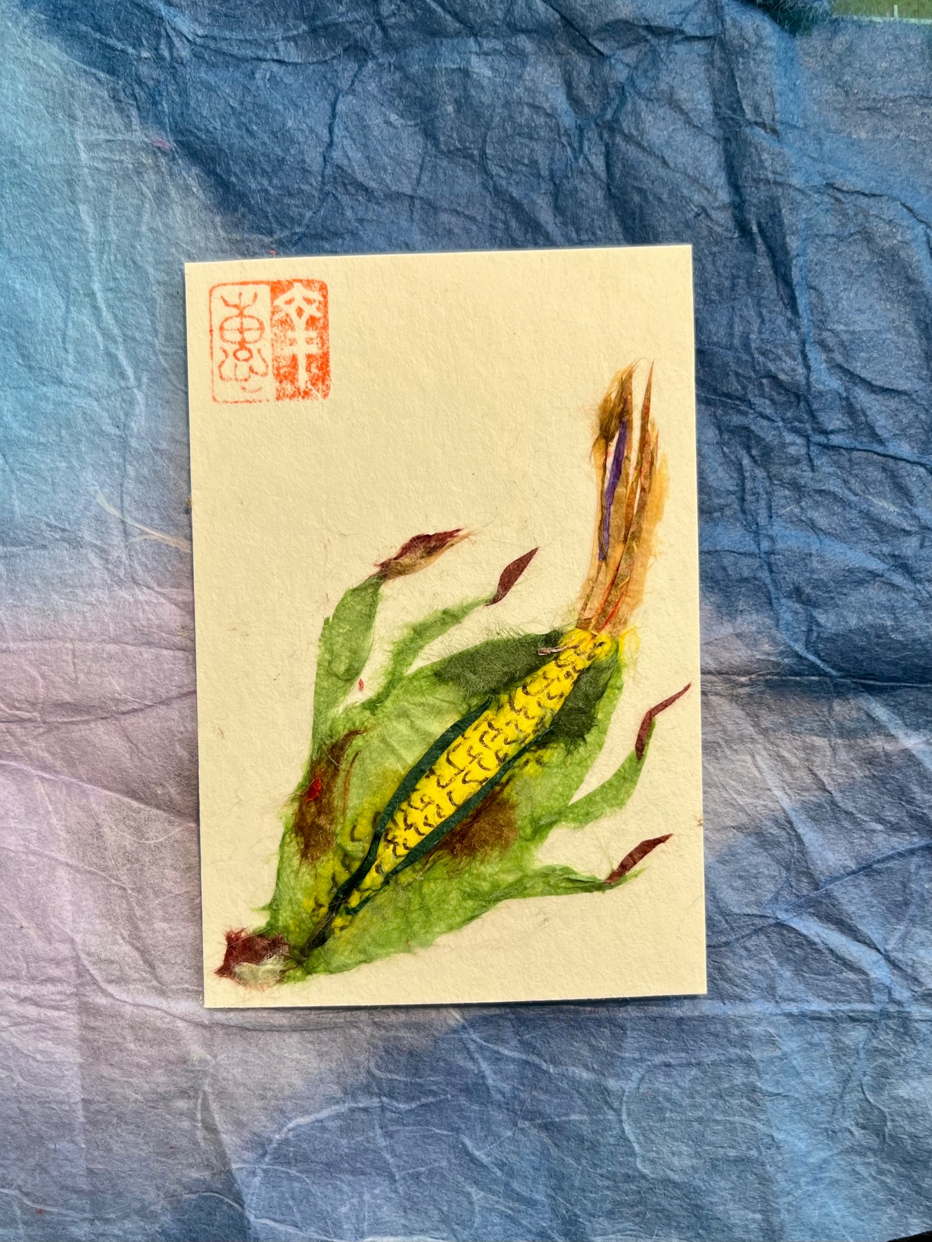Japanese Washi Art - Corn (morokoshi) aceo art card