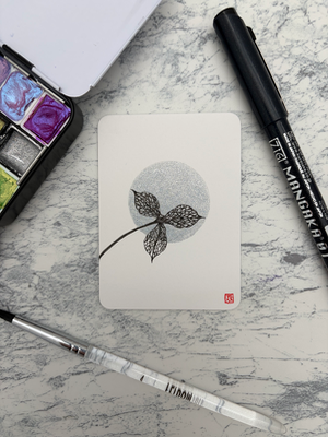 Hydrangeas skeleton | flower floral botanical ink watercolor illustration aceo art card thumbnail 1