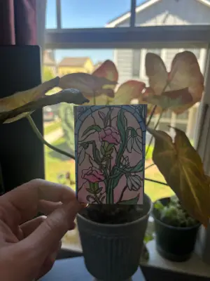 Stained-glass Window Carnations & Snowdrop Flowers SIGNED PRINT aceo art card thumbnail 2