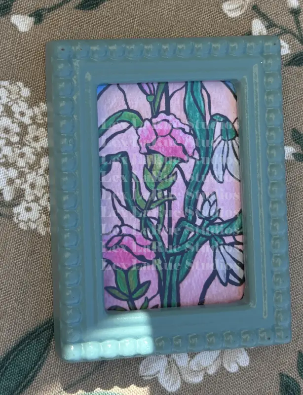 Stained-glass Window Carnations & Snowdrop Flowers SIGNED PRINT aceo art card