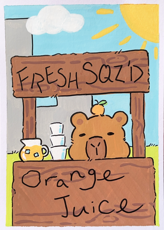 Capy's OJ Stand aceo art card