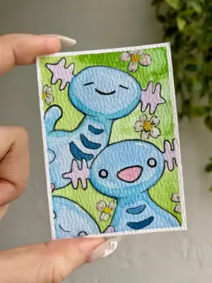 Wooper Pokemon aceo art card thumbnail 1