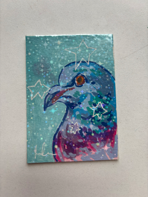 “Sparkly Stars” Pigeon aceo art card thumbnail 1