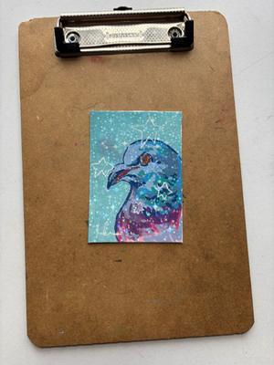 “Sparkly Stars” Pigeon aceo art card thumbnail 2