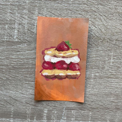 Strawberry and Cream Pastry ACEO Painting aceo art card thumbnail 2