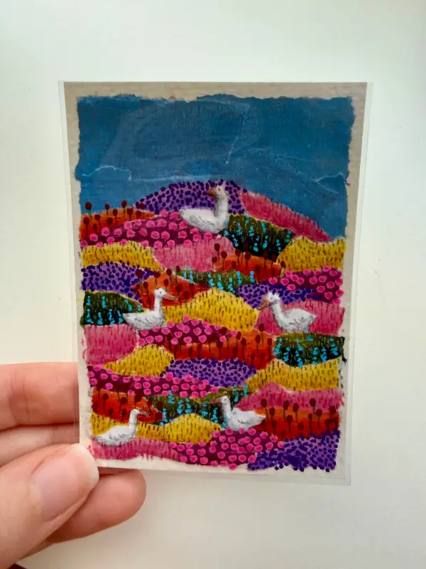 Gaggle in the Garden aceo art card