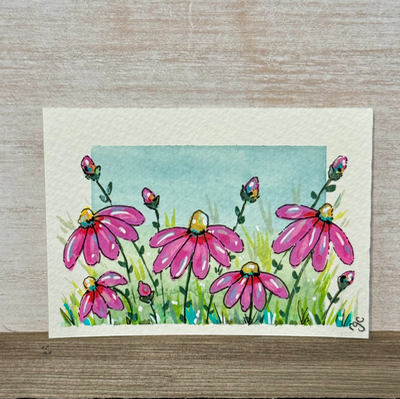 Pink Flowers, Colorful Daisies aceo art card thumbnail 3