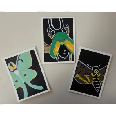 Death Head Moth in Acrylic - Dark Bug Set aceo art card thumbnail 2