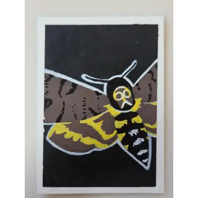 Death Head Moth in Acrylic - Dark Bug Set aceo art card thumbnail 1