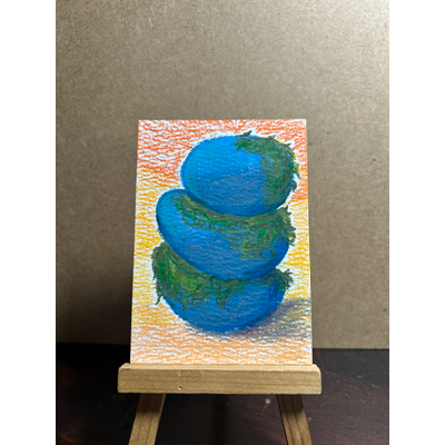 Blue Mossy Stones aceo art card thumbnail 1