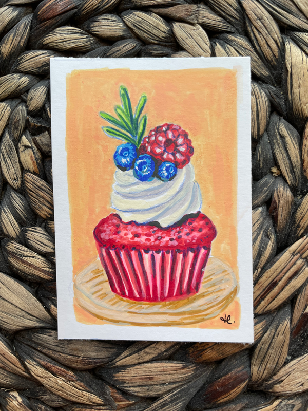 Red Velvet Cupcake - Alcohol Marker Illustration aceo art card
