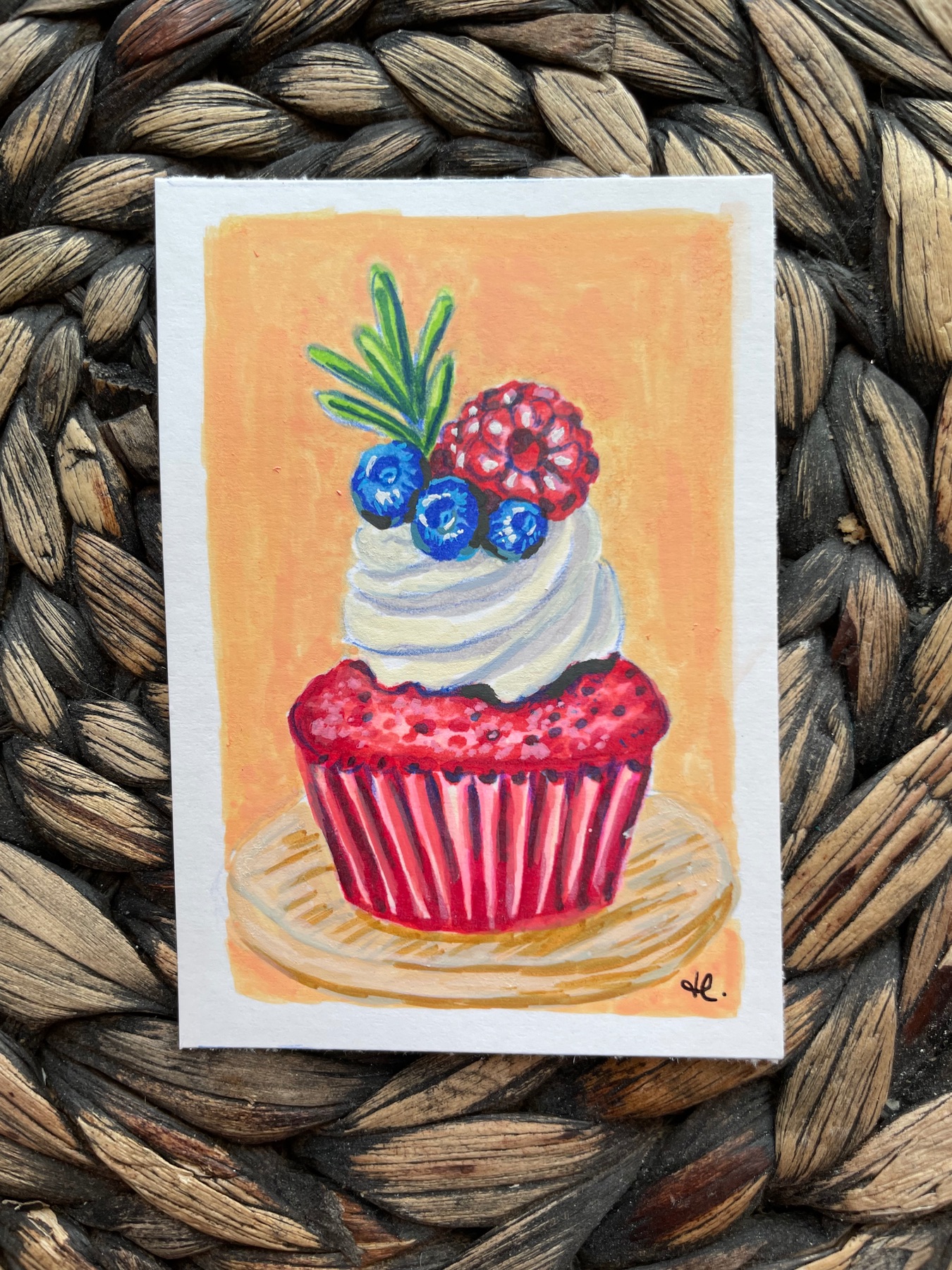 Red Velvet Cupcake - Alcohol Marker Illustration aceo art card