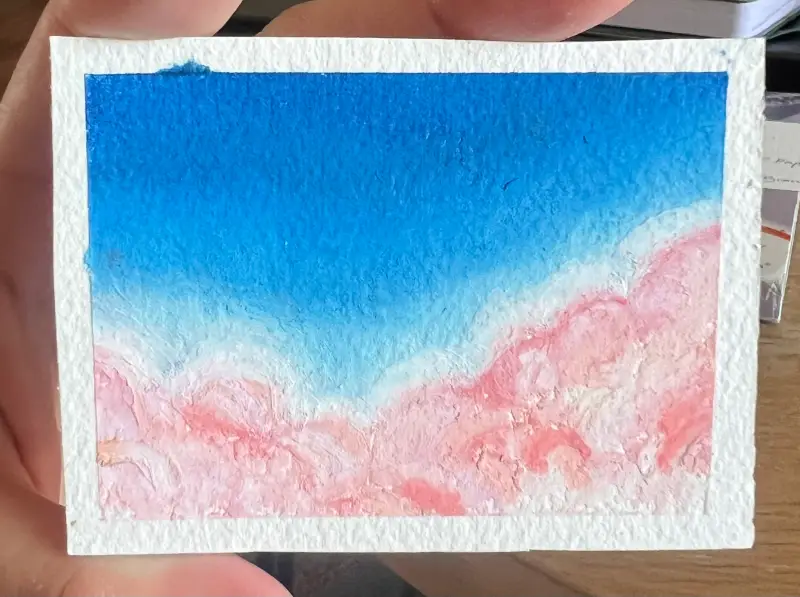 OOAK - Cielo Series - Pink Dreams (sunset clouds wispy vibes) 3.5x2.5 Oil Pastels May 2026 aceo art card