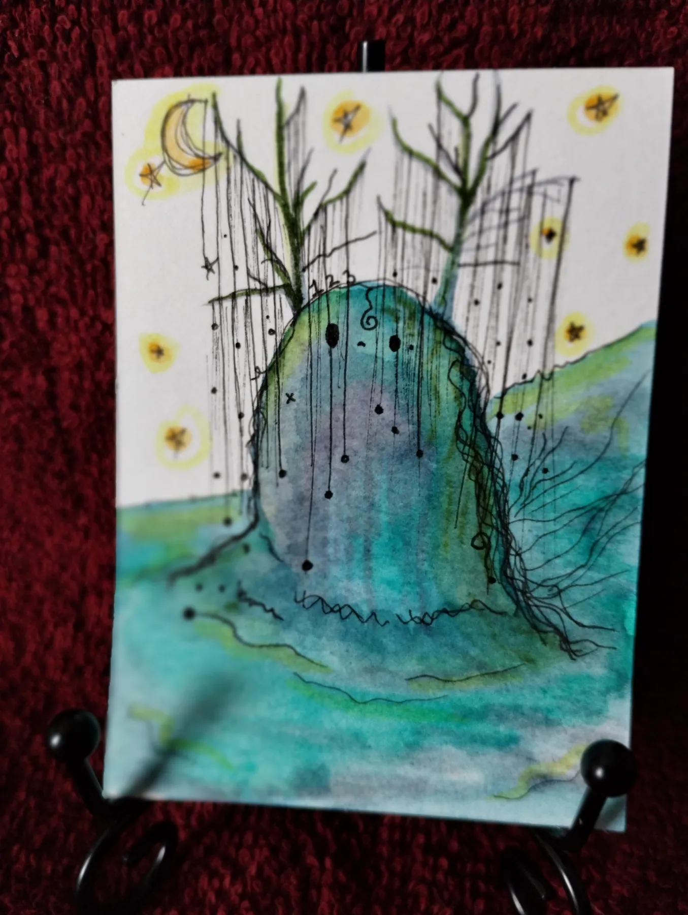 Blue String aceo art card