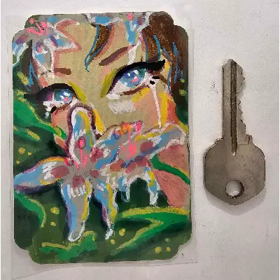 Teary-Eyed Girl aceo art card thumbnail 2