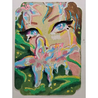 Teary-Eyed Girl aceo art card thumbnail 1