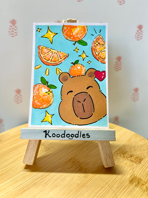 Orange Obsession Capybara aceo art card thumbnail 2