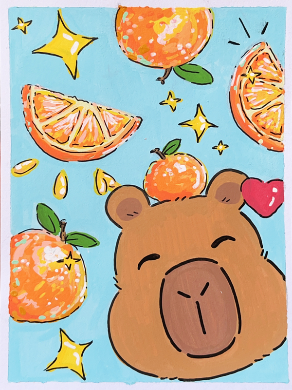 Orange Obsession Capybara aceo art card