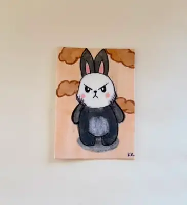 Grumpy Bunny ACEO Original – Colored Pencil Mini Art – Cute Moody Rabbit Illustration – OOAK Artist aceo art card thumbnail 2