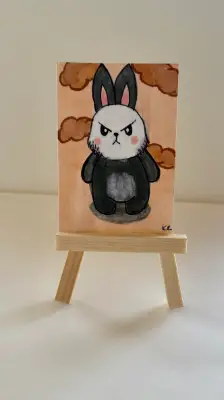 Grumpy Bunny ACEO Original – Colored Pencil Mini Art – Cute Moody Rabbit Illustration – OOAK Artist aceo art card thumbnail 1