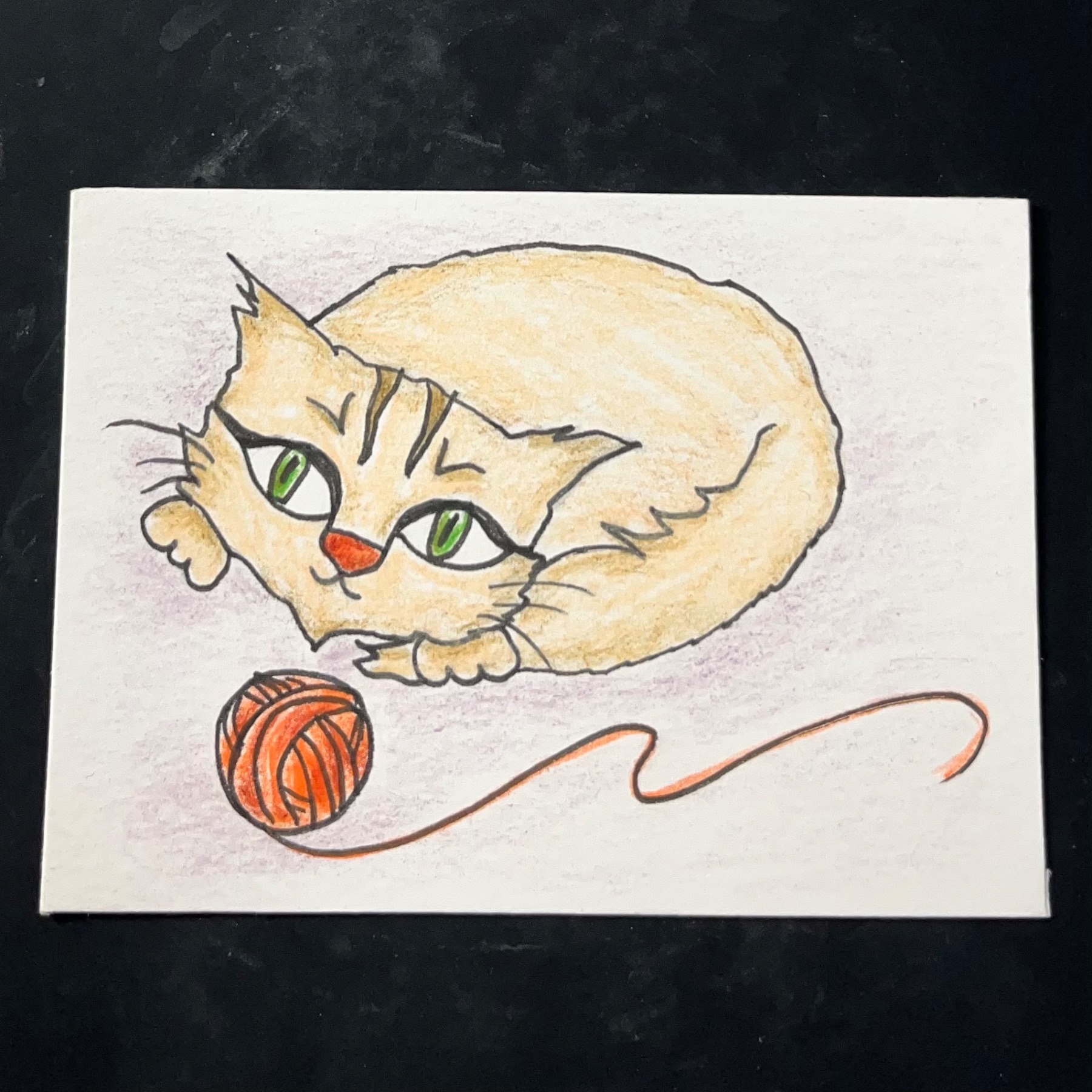Cat with Yarn Ball aceo art card