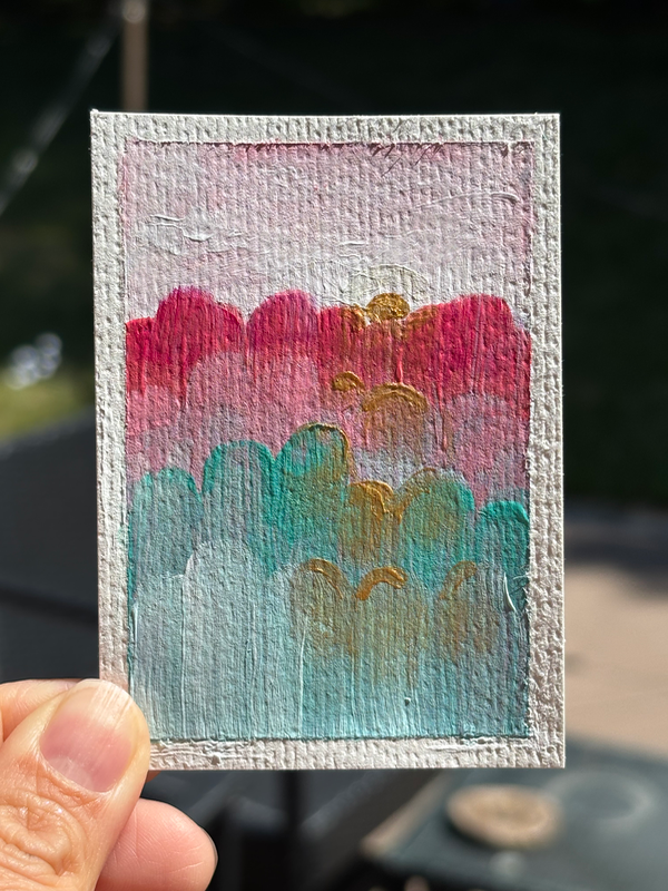 ACEO original, abstract sun and clouds aceo art card