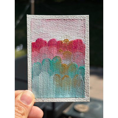 ACEO original, abstract sun and clouds aceo art card thumbnail 1
