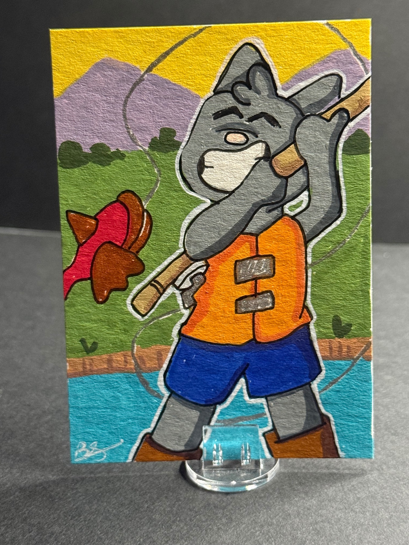 Fishing Day with Potte aceo art card