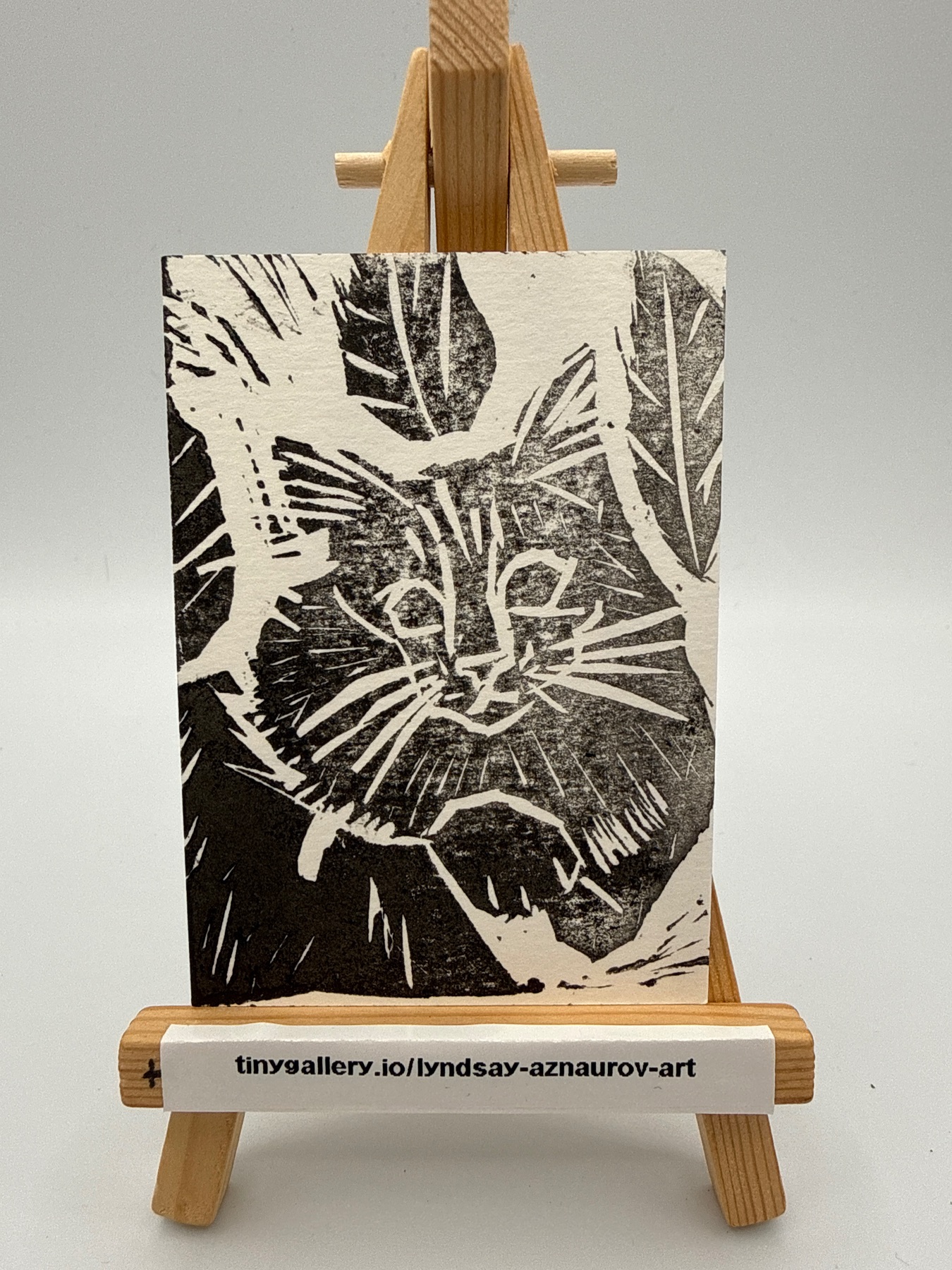 Garden Cat Original ACEO Linocut Print 3/25 by Lyndsay Aznaurov aceo art card