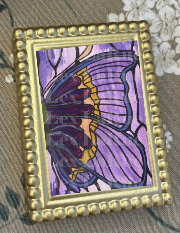 Butterfly Wing Stain-glass style Yellow & Purple SIGNED PRINT aceo art card