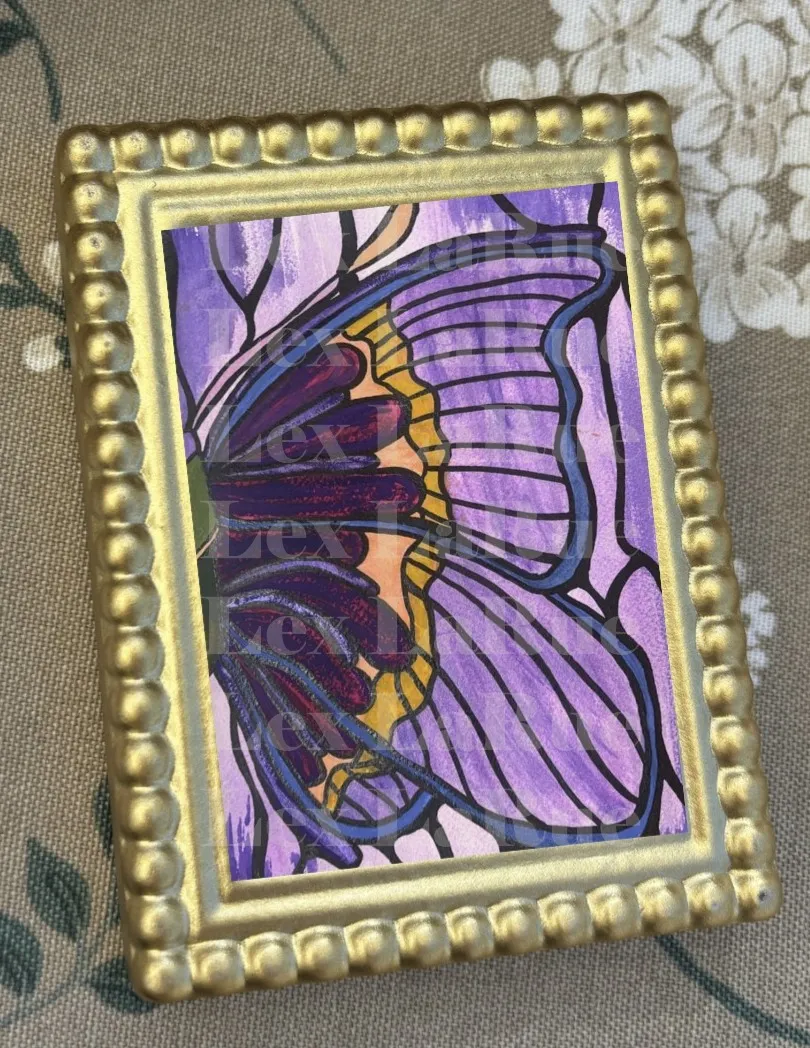 Butterfly Wing Stain-glass style Yellow & Purple SIGNED PRINT aceo art card