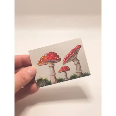 Red Mushroom 004 aceo art card thumbnail 2