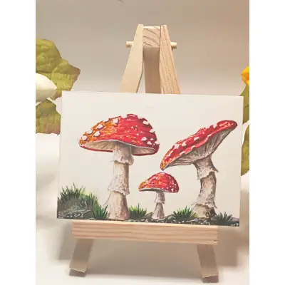Red Mushroom 004 aceo art card thumbnail 1