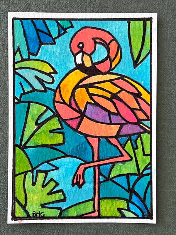 Frankie Flamingo aceo art card