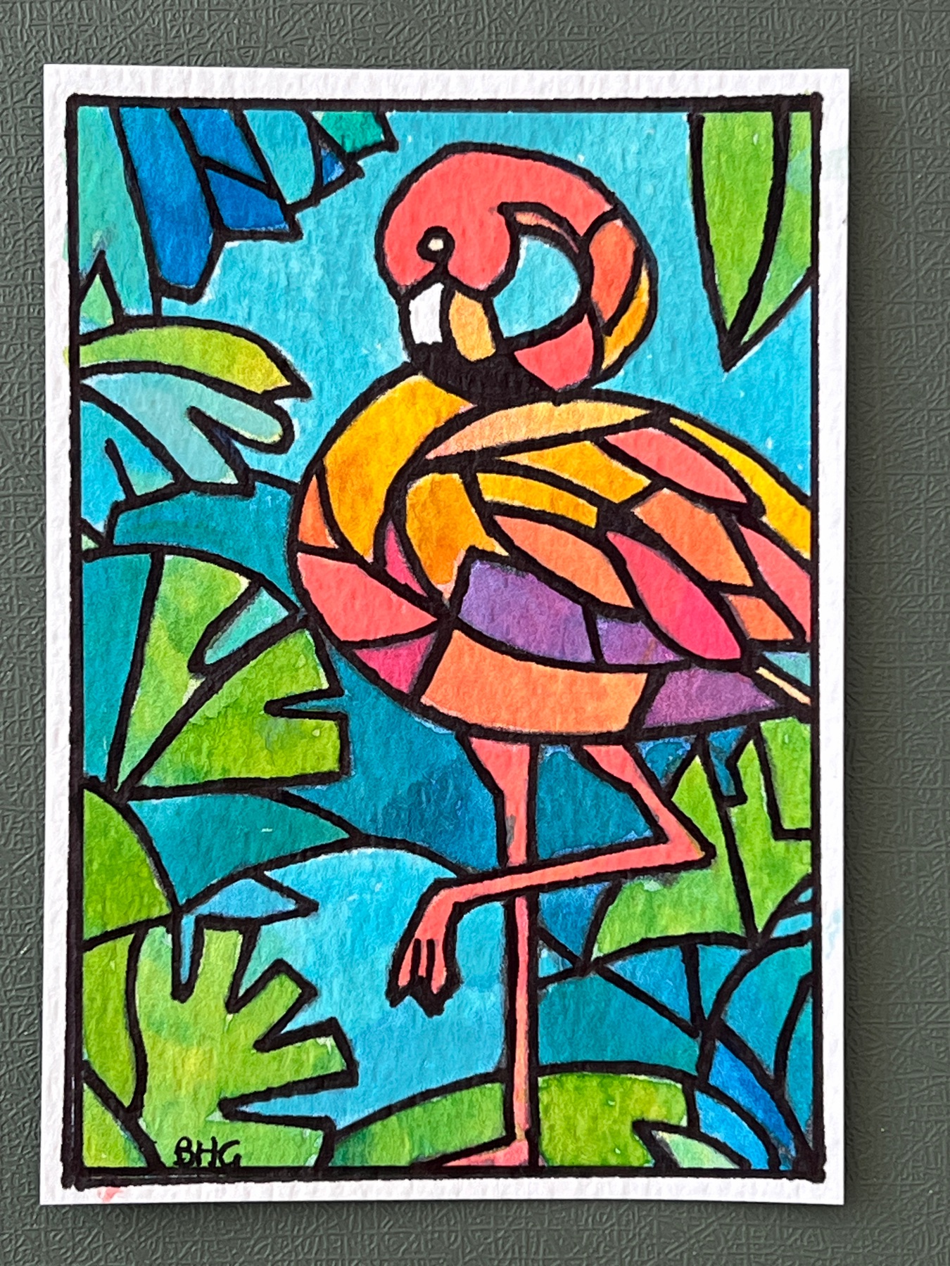 Frankie Flamingo aceo art card
