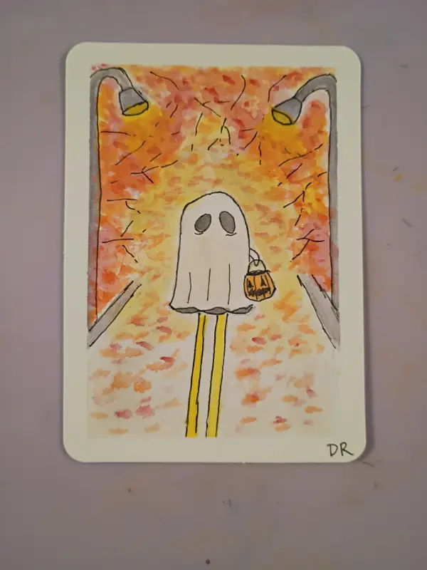 Summerween ghost aceo art card