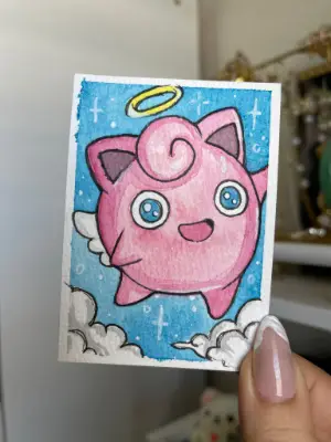 Angel Jigglypuff Pokemon aceo art card thumbnail 2