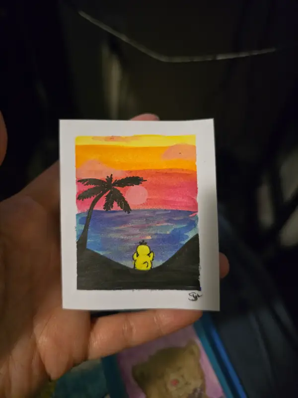 Psyduck and the sunset aceo art card