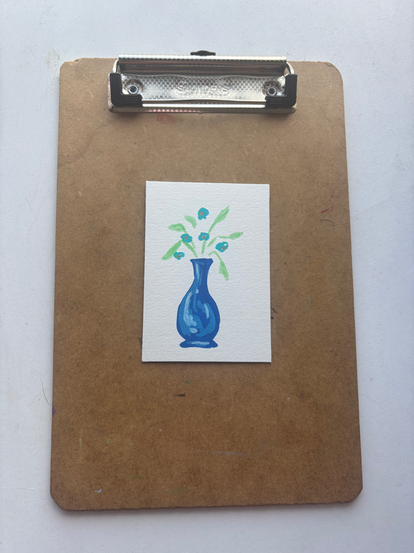 “Teal” Vase With Flowers aceo art card