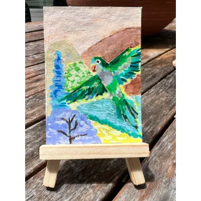 Lucky Monk Parakeet aceo art card thumbnail 2
