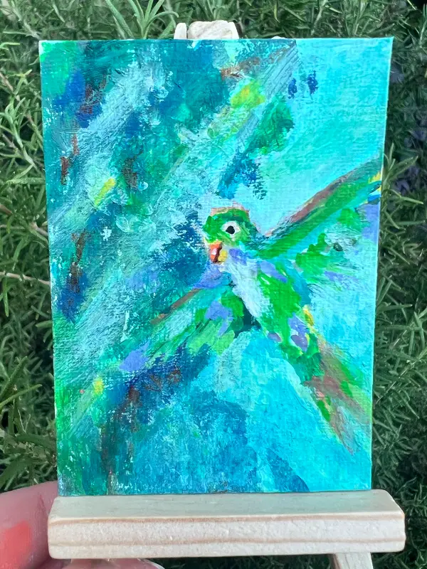 Lucky Monk Parakeet aceo art card