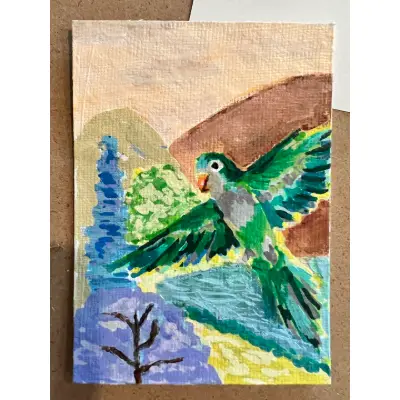 Lucky Monk Parakeet aceo art card thumbnail 1