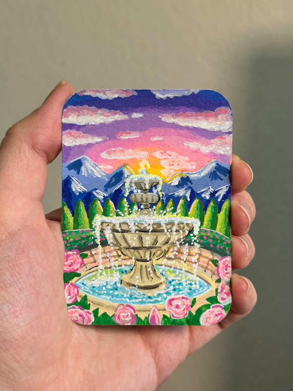 Secret garden fountain aceo art card