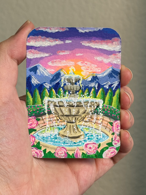Secret garden fountain aceo art card thumbnail 3