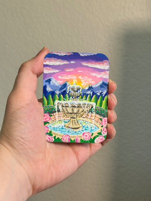 Secret garden fountain aceo art card thumbnail 2
