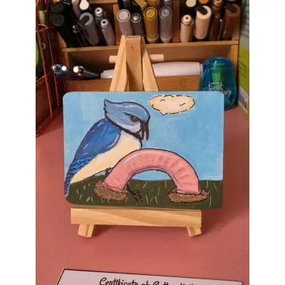 The bird and the worm (blue jay and earth worm) aceo art card thumbnail 1