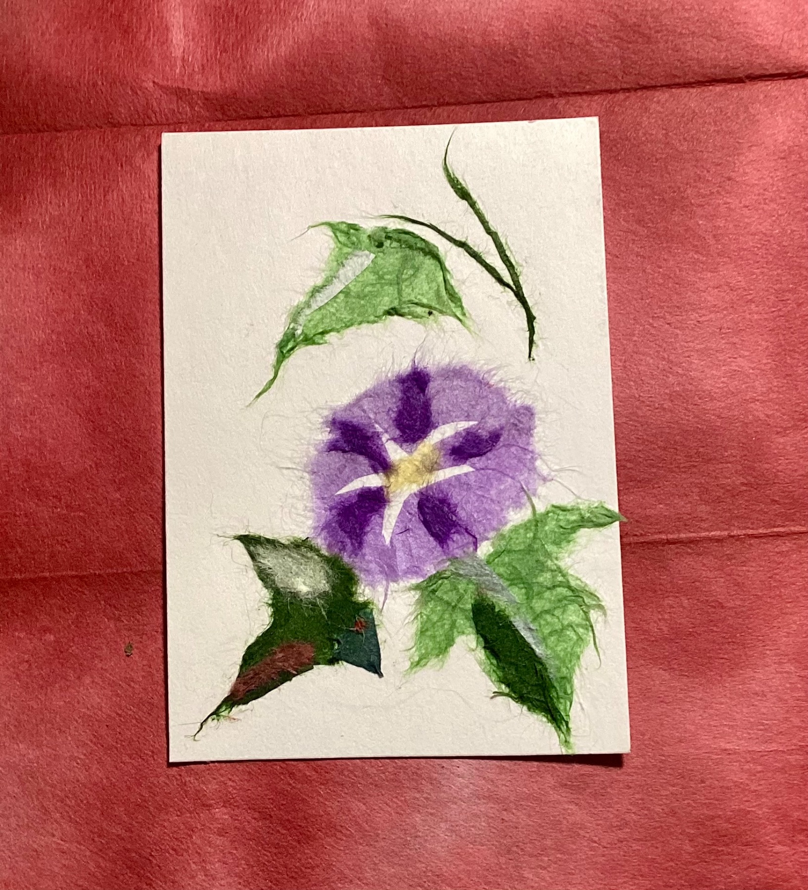 Japanese Washi art - light purple morning glory aceo art card